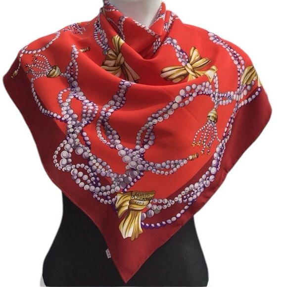 Vintage Loris Azzaro Paris Elegant Red Silk Scarf  Italian Designer - Picture 1 of 9